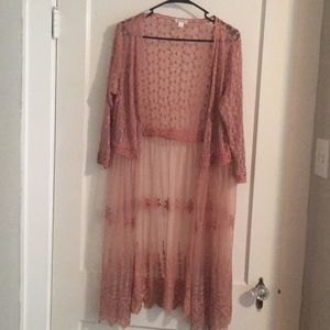 Quarter sleeve pink kimono, long